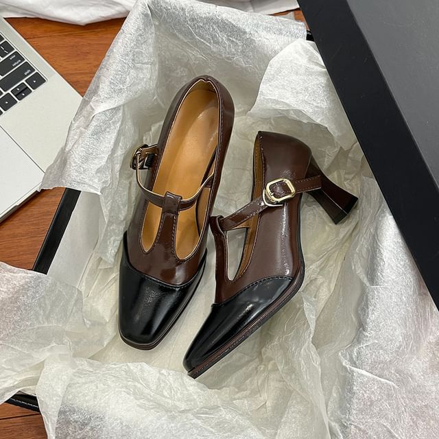 Toe Pumps Square T-Strap Cap