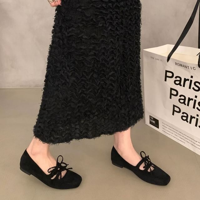 Plain Square Accent Toe Jane Flats Bow Mary