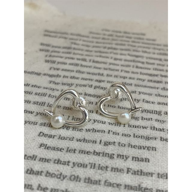 Pearl 925 Earring Silver Stud Faux Heart Sterling
