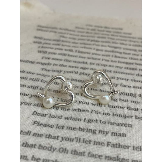 Pearl 925 Earring Silver Stud Faux Heart Sterling