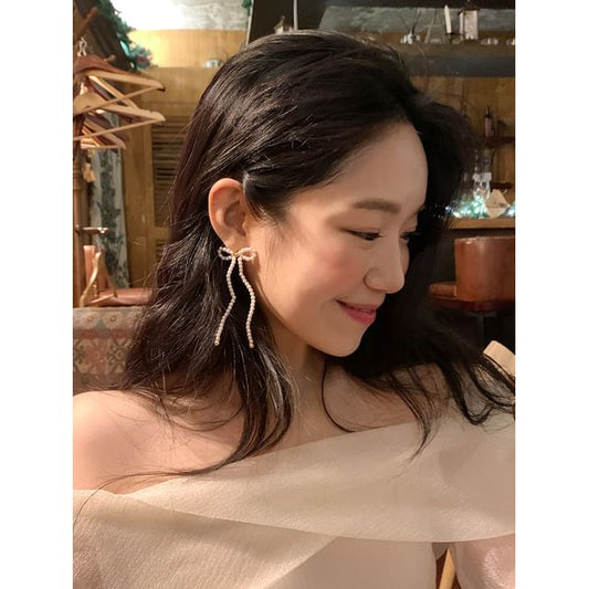 Beaded Silver Earring Bow 925 Stud Sterling