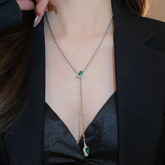 Waterdrop Rhinestone Necklace Lariat Pendant