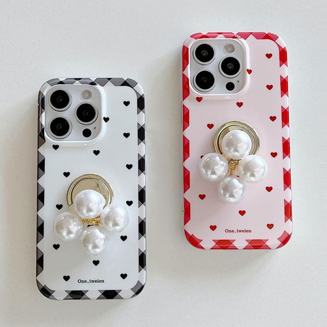 Ring Finger Heart Pearl Set Phone Case / Faux