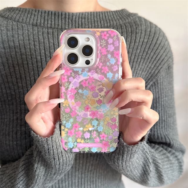 with (Compatible Case Magnetic MagSafe) Floral Print Phone