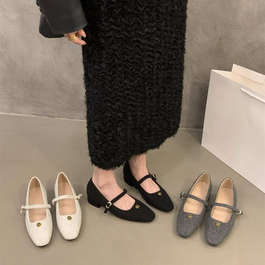 Pumps Mary Flower Accent Chunky Heel Jane