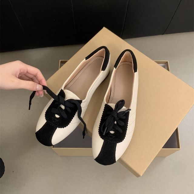 Faux Leather Lace-Up Sneakers Two Tone