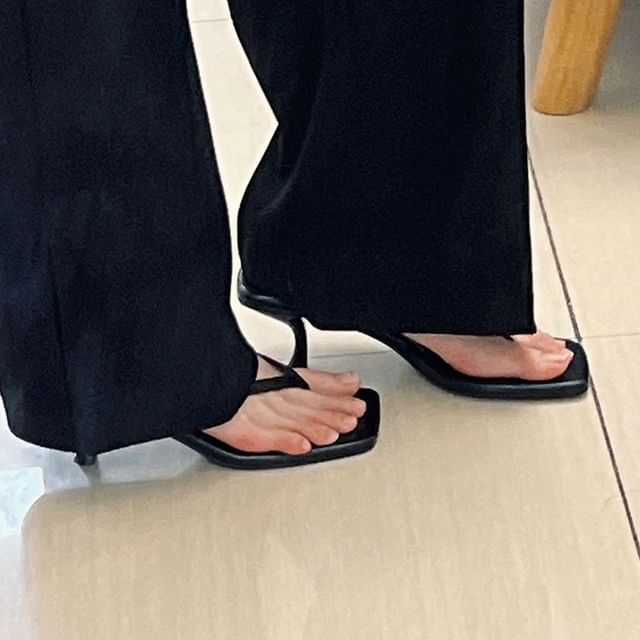 Square Kitten Sandals Heel Slingback Thong Toe Plain