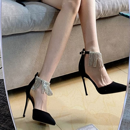 Fringed D'Orsay Rhinestone Stiletto Pumps (Various Designs) Pointed Toe