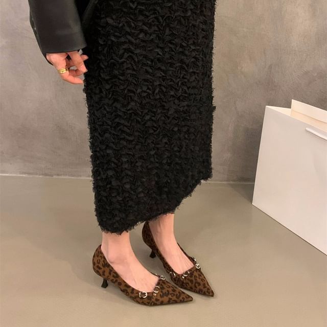 Buckled Pointed Heel Kitten Toe Pumps