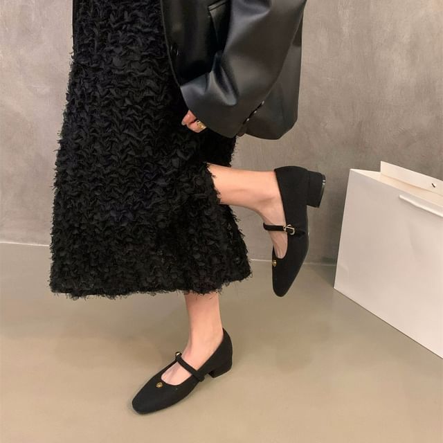 Pumps Mary Flower Accent Chunky Heel Jane