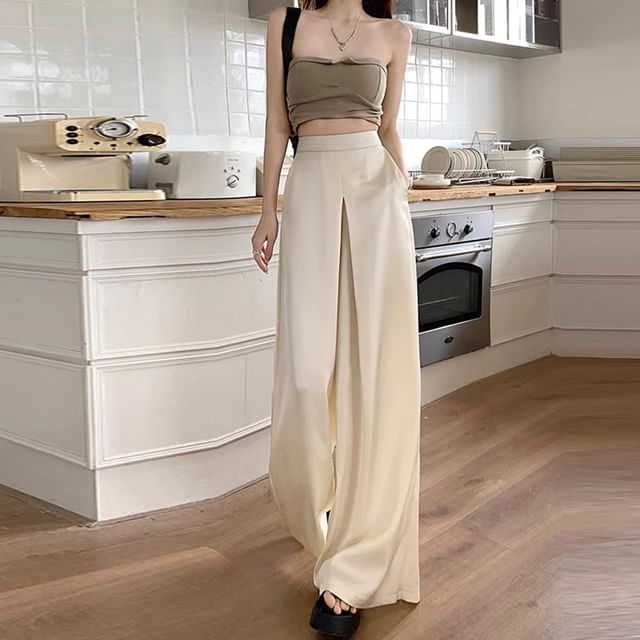 Leg Pants Wide Waist Plain High