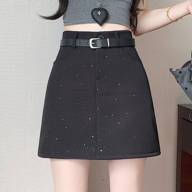 Sequin A-Line Mini Skirt High Waist