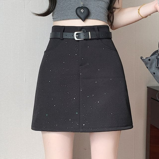 Sequin A-Line Mini Skirt High Waist