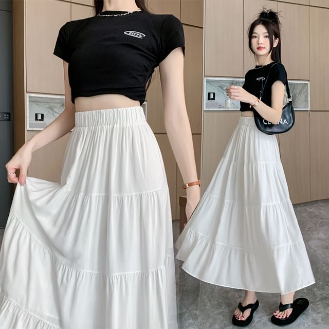 Skirt High A-Line Maxi Plain Rise