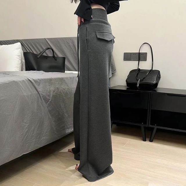 Plain Wide Rise High Pants Leg