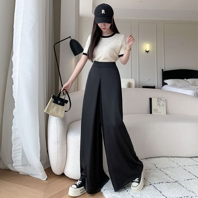 Leg Pants Wide Waist Plain High