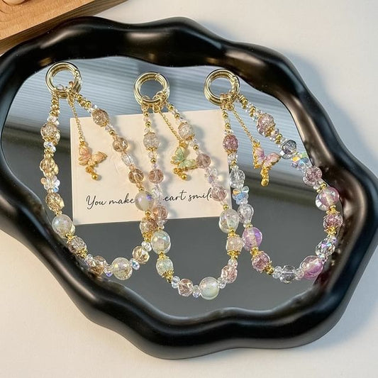 Crystal with Strap Phone Lanyard Faux Butterfly Pad