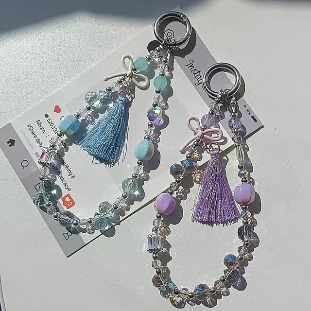 Bow Crystal Pad with Phone Strap Faux Lanyard