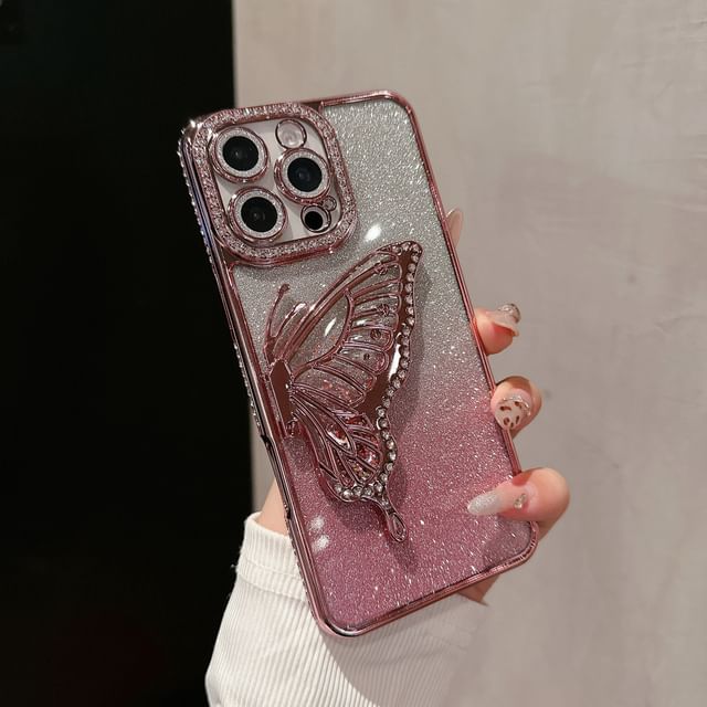 Phone Butterfly Embellished Stand Case