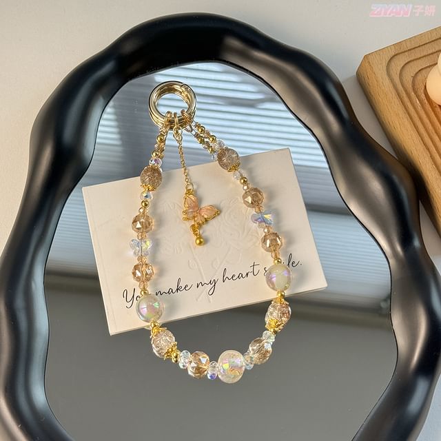 Crystal with Strap Phone Lanyard Faux Butterfly Pad