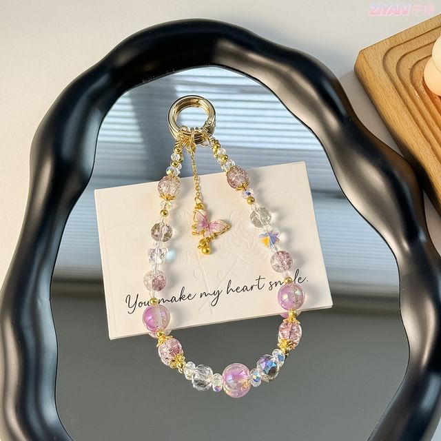 Crystal with Strap Phone Lanyard Faux Butterfly Pad