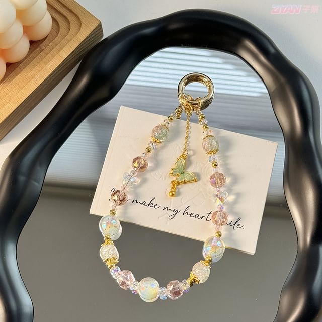 Crystal with Strap Phone Lanyard Faux Butterfly Pad