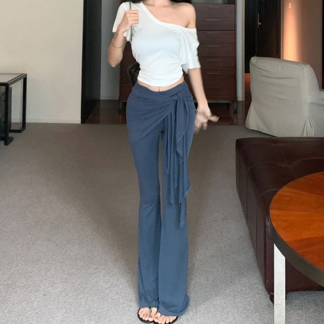 T-Shirt Crop Plain Short-Sleeve Waist Off / High Skirt Overlay Pants Shoulder Yoga