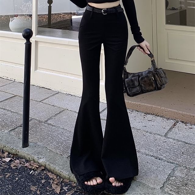 Flared High Plain Rise Pants