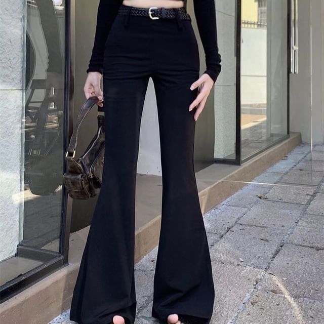 Flared High Plain Rise Pants