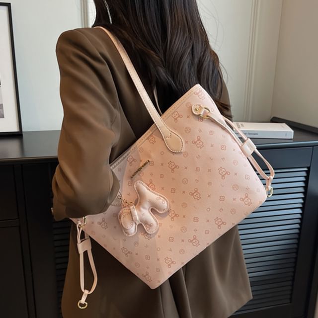 Faux Leather Tote Drawstring Patterned Bag