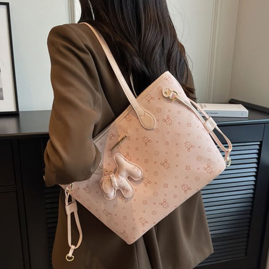 Faux Leather Tote Drawstring Patterned Bag