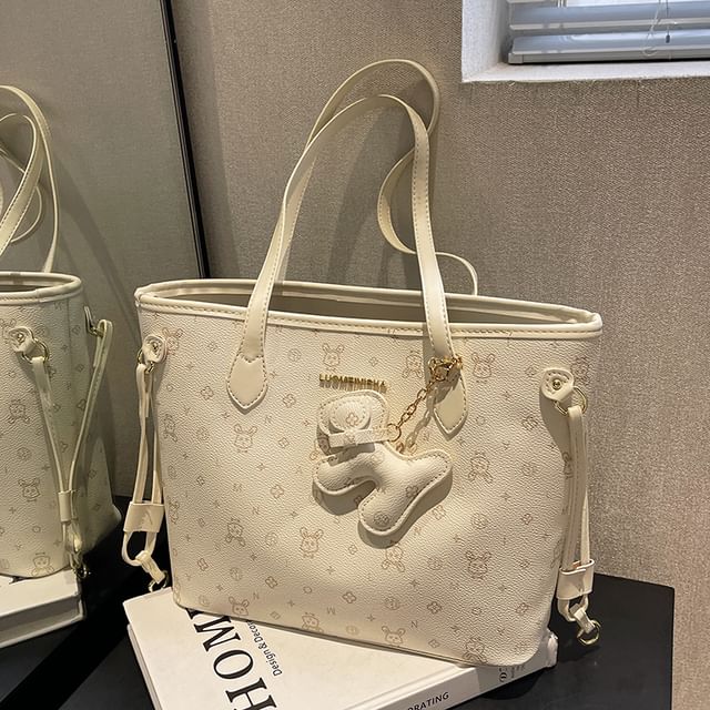 Faux Leather Tote Drawstring Patterned Bag