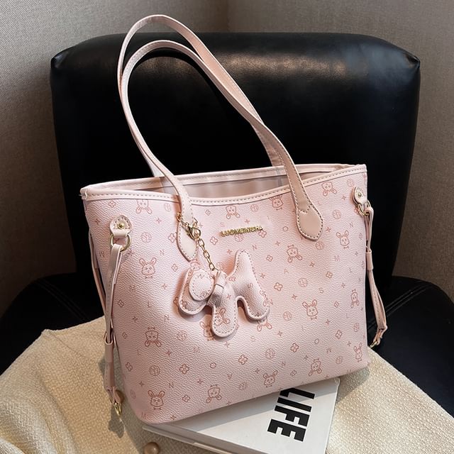 Faux Leather Tote Drawstring Patterned Bag