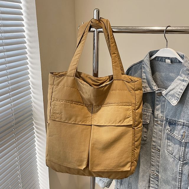 Bag Tote Flap Fabric Pocket Plain