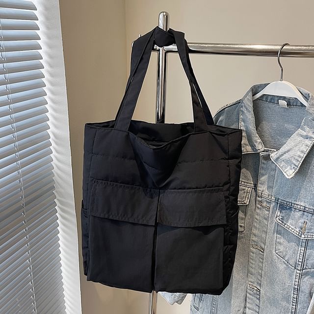 Bag Tote Flap Fabric Pocket Plain