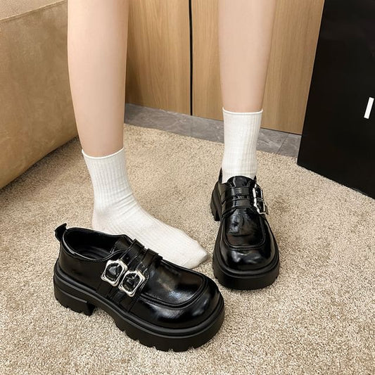 Faux Plain Platform Shoes Leather Buckled