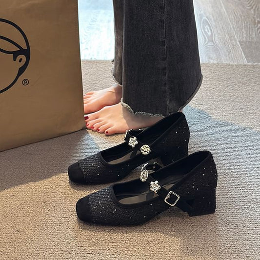 Pumps Metal Heel Sequin Jane Chunky Accent Mary