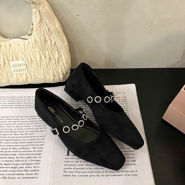 Pumps Mary Accent Heel Rhinestone Jane Chunky