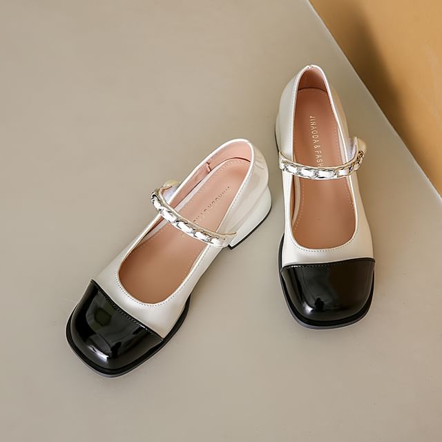 Accent Cap Toe Pearl Mary Faux Pumps Heel Chunky Jane