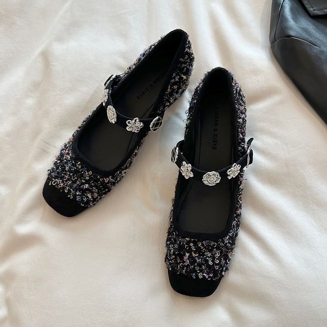 Pumps Metal Heel Sequin Jane Chunky Accent Mary