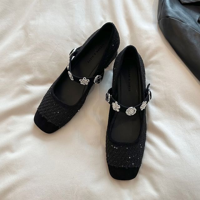 Pumps Metal Heel Sequin Jane Chunky Accent Mary