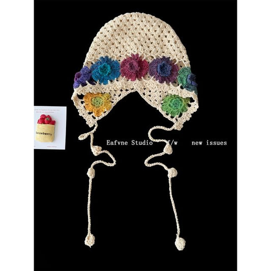 Hat Knit Crochet Bonnet Floral