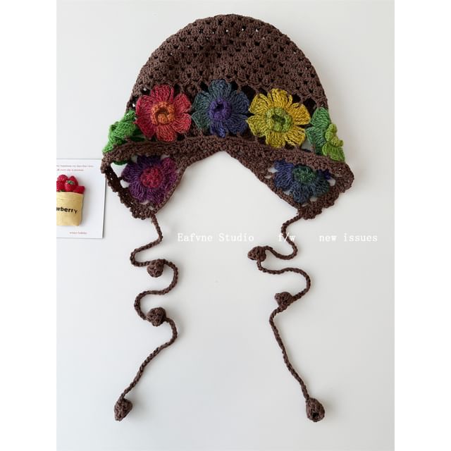 Hat Knit Crochet Bonnet Floral