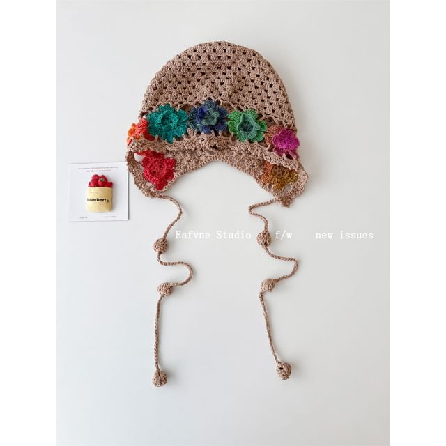 Hat Knit Crochet Bonnet Floral
