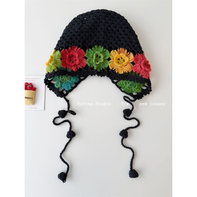 Hat Knit Crochet Bonnet Floral