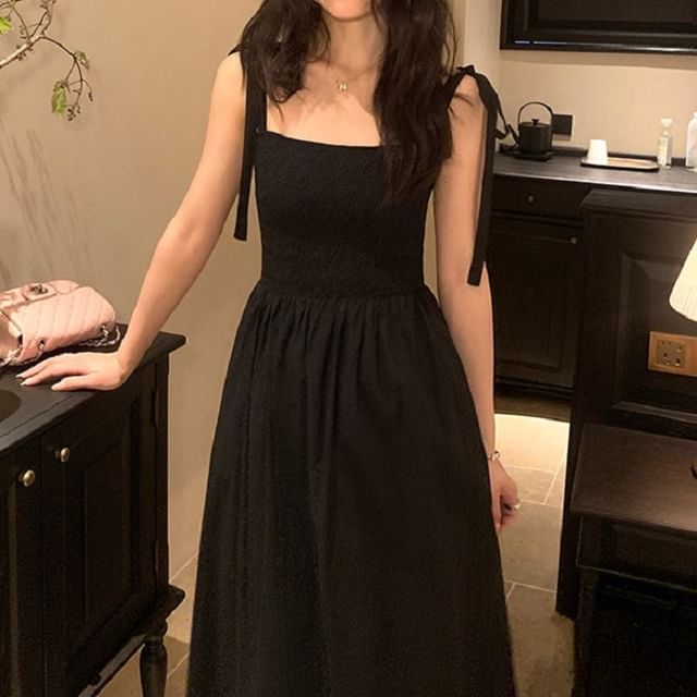 Dress Tie A-Line Maxi Shoulder Plain