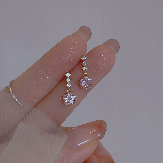Earring Star Dangle Rhinestone Alloy