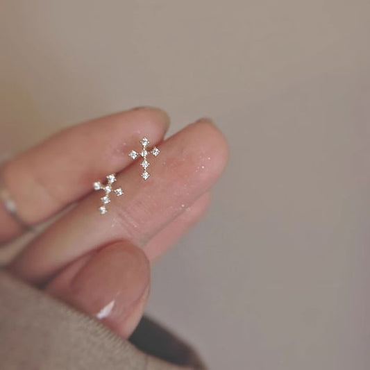 Alloy Stud Earring Rhinestone Cross