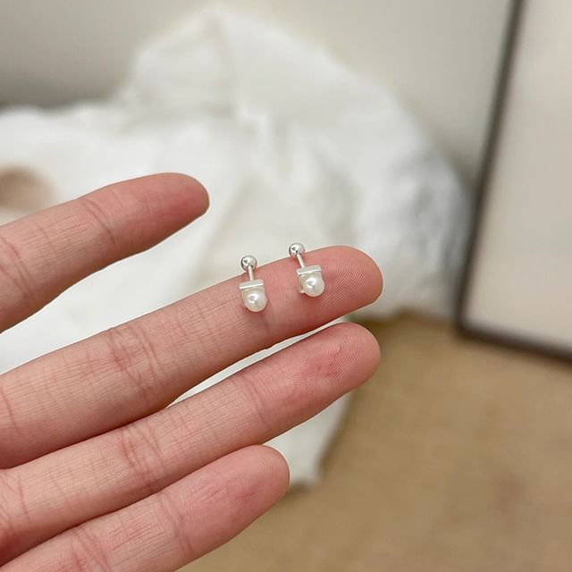 Barbell Earring Pearl Faux Alloy