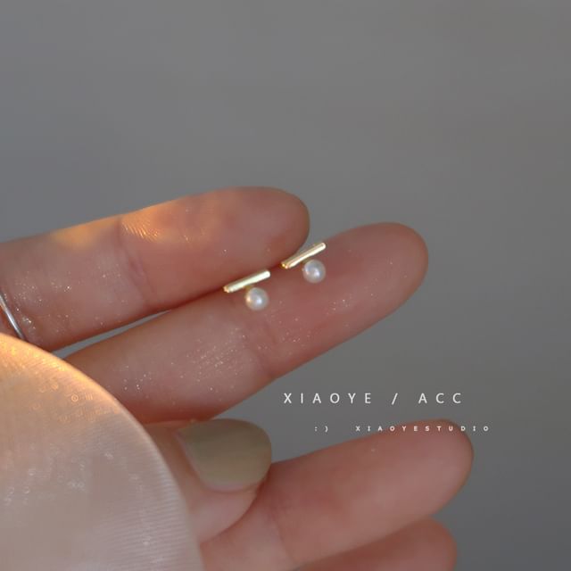 Sterling Earring Pearl S925 Silver Stud Faux